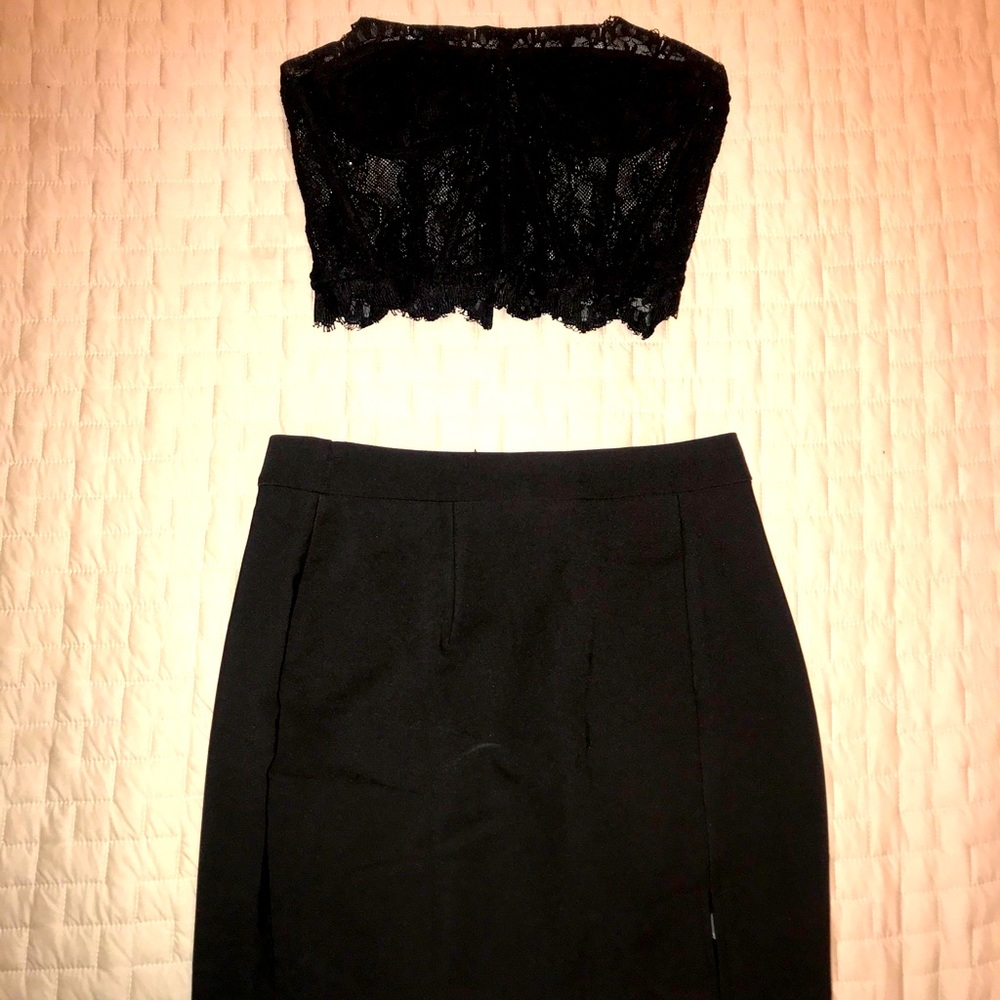 Two-piece - Skirt / Lace Bustier Top Set